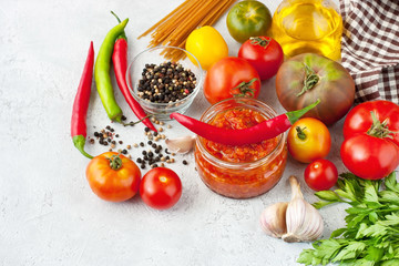 Spicy  vegetable sauce with chili pepper and tomatoes