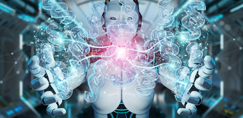 Cyborg judge using 3D rendering digital paragraph law symbol