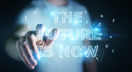 Businessman using future text interface 3D rendering