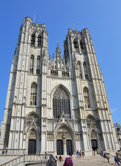 Fototapeta na wymiar The Cathedral of St. Michael and St. Gudula on the Treurenberg Hill in Brussels, Belgium.