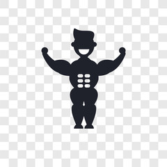 Muscular man showing his muscles vector icon isolated on transparent background, Muscular man showing his muscles logo design