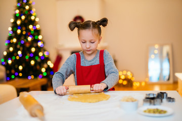 Girl baking Christmas cookies