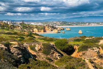 Fototapeta na wymiar Looking along the coastline towards Lagos, Portugal