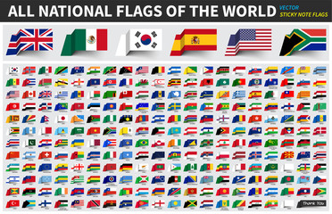 All official national flags of the world . Sticky note design . Vector