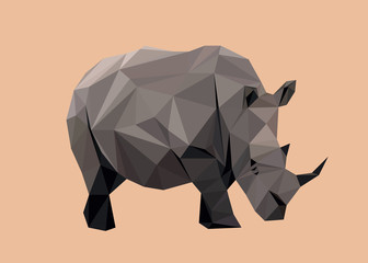 Colorful polygonal style design of wild rhinoceros in grey colors 