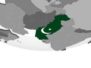 Pakistan with flag on globe
