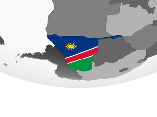 Namibia with flag on globe