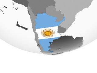 Argentina with flag on globe