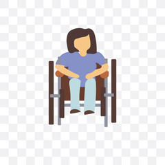 Fototapeta premium disabled woman sitting in wheelchair icon isolated on transparent background. Simple and editable disabled woman sitting in wheelchair icons. Modern icon vector illustration.