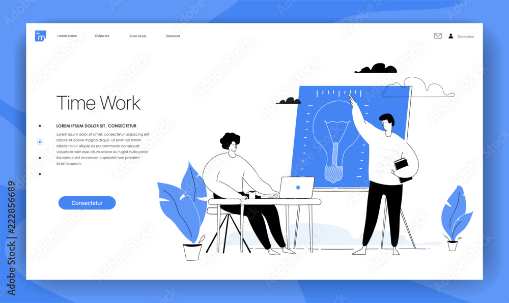 Poster presentation of the new project searching for new ideas solutions vector illustration design concept