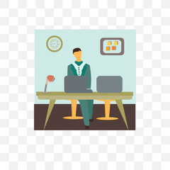 man working in the office icon isolated on transparent background. Simple and editable man working in the office icons. Modern icon vector illustration.