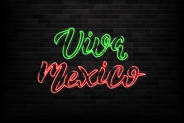 Vector realistic isolated neon sign of Viva Mexico logo for decoration and covering on the wall background. Concept of Happy Independence Day in Mexico. © comicsans