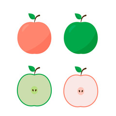 Apple icon flat style whole and half isolated on white background. Natural organic food concept. Fresh fruits vector illustration.