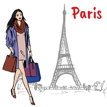 woman with shopping bags in Paris