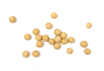  Organic raw soybeans, isolated on white background, top view