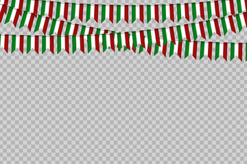 Vector realistic isolated party flags for Independence Day in Mexico for decoration and covering on the transparent background. Concept of Viva Mexico.