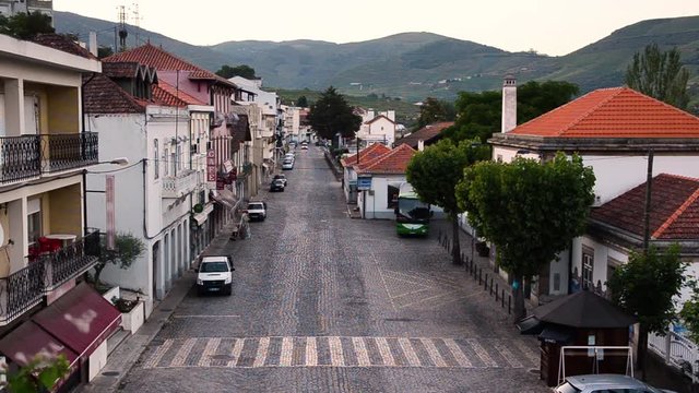 morning street in Pinhao, river Douro valley, Portugal