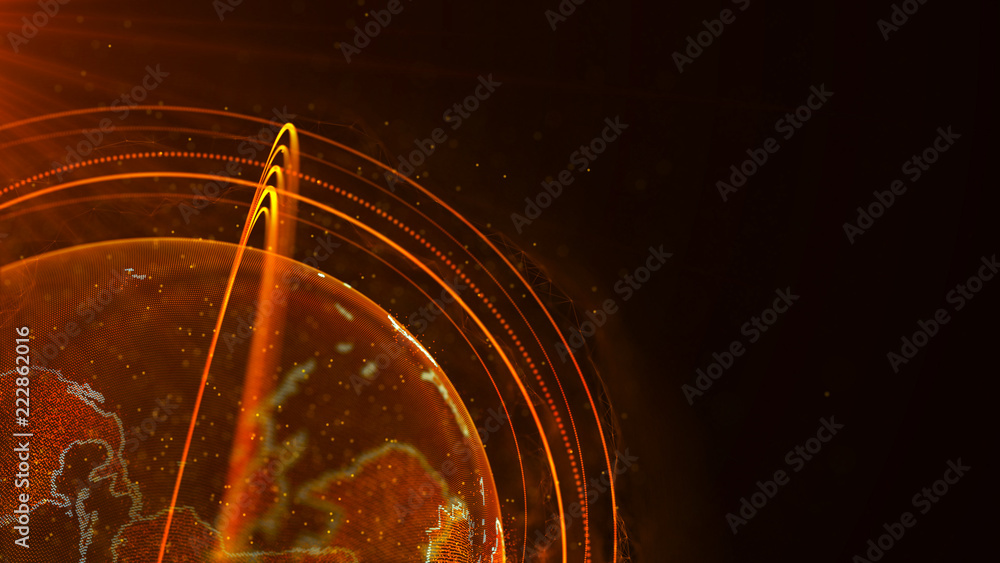 Poster Global network connection. World map point. Representing the global. Network connection. 3D rendering.