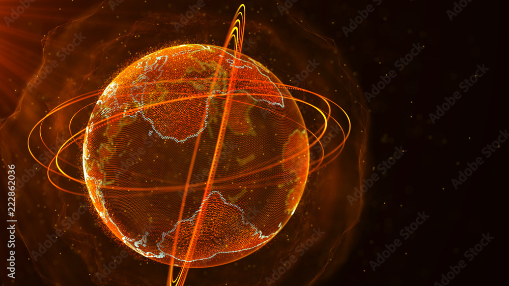 Poster Global network connection. World map point. Representing the global. Network connection. 3D rendering.
