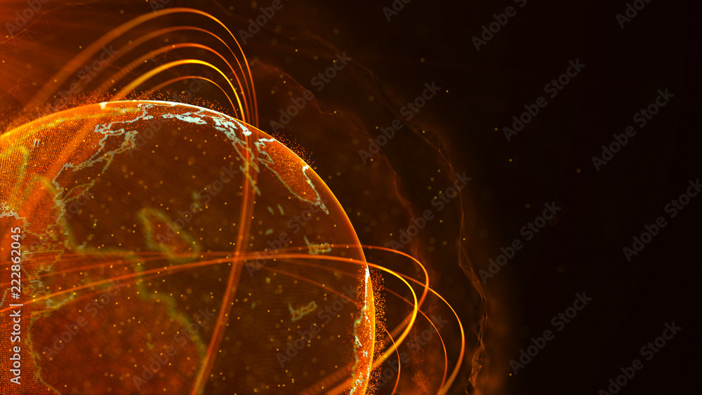 Poster Global network connection. World map point. Representing the global. Network connection. 3D rendering.