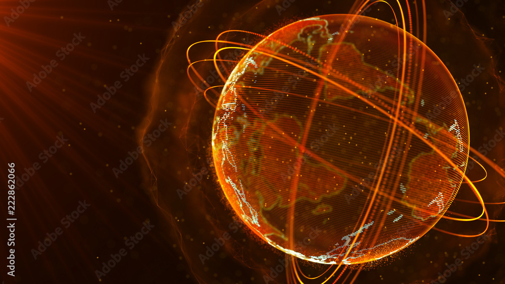 Poster Global network connection. World map point. Representing the global. Network connection. 3D rendering.