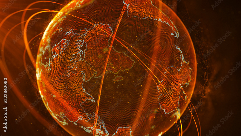 Poster Global network connection. World map point. Representing the global. Network connection. 3D rendering.