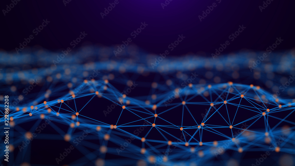 Fototapete Network connection dots and lines. Technology background. Plexus. Big data background. Green. 3d rendering.