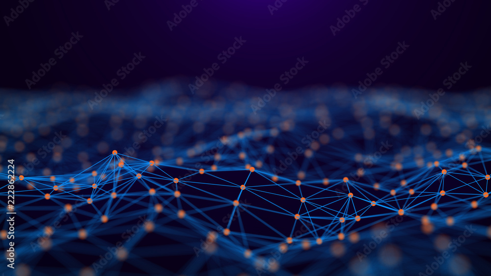 Poster Network connection dots and lines. Technology background. Plexus. Big data background. Green. 3d rendering.