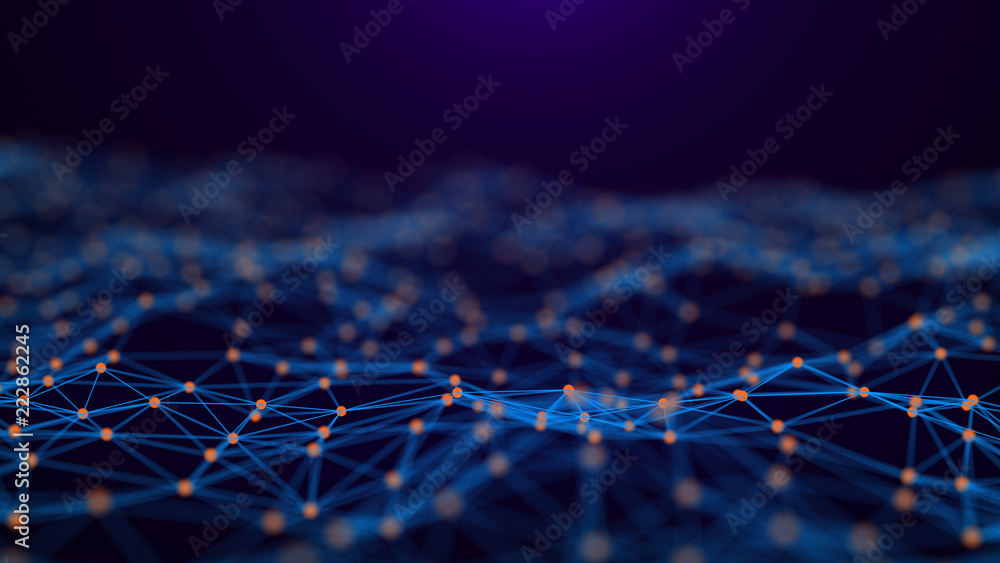 Fototapete Network connection dots and lines. Technology background. Plexus. Big data background. Green. 3d rendering.
