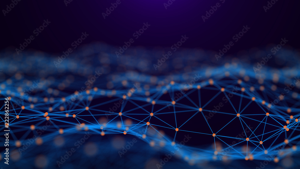 Aufkleber Network connection dots and lines. Technology background. Plexus. Big data background. Green. 3d rendering.