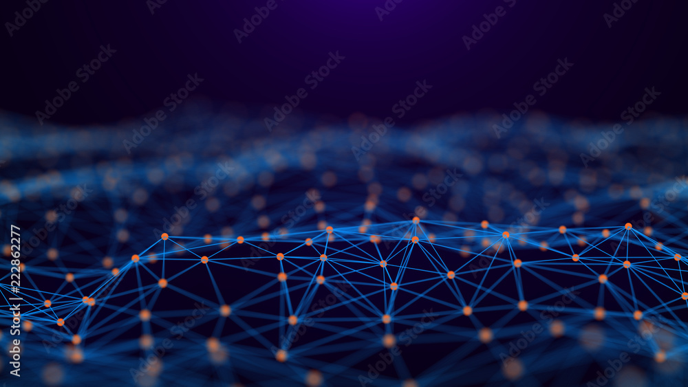 Aufkleber Network connection dots and lines. Technology background. Plexus. Big data background. Green. 3d rendering.