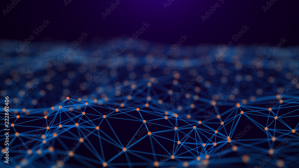 Poster Network connection dots and lines. Technology background. Plexus. Big data background. Green. 3d rendering.