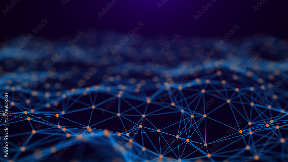 Poster Network connection dots and lines. Technology background. Plexus. Big data background. Green. 3d rendering.
