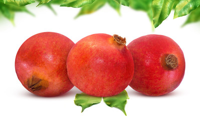 Fresh delicious pomegranate isolated on white background. Creative minimalistic food concept.