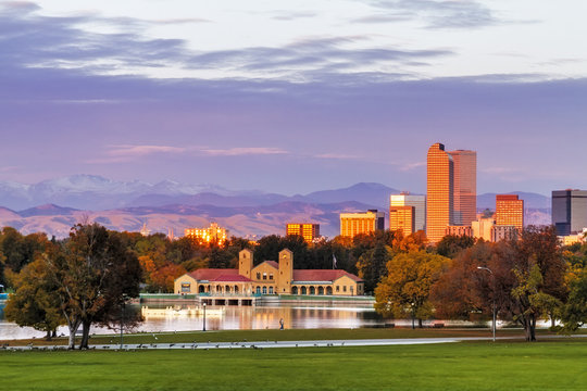 Denver Skyline In Fall From City Park