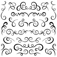  Vintage decorative curls and swirls set. Hand drawn vector illustration design elements.