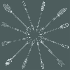   Tribal Indian arrow set. Ethnic hand drawn vector illustration.