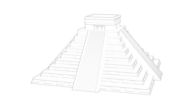 Temple of Kukulkan. Mayan pyramid. Chichen Itza. Yucatan, Mexico scketch outline 3d illustration