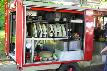 Inside detail of red fire-engine