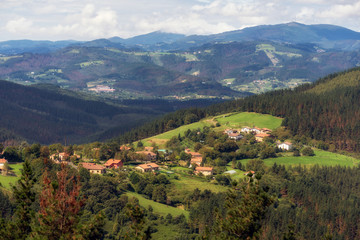 Fototapeta na wymiar Vizcaya village and mountain landscape, Basque country, Spain.