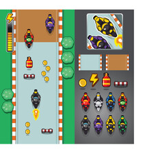 Top view 2D Game asset, Concept art set of motorcycle game, Complete project for game design, application game or mobile game.