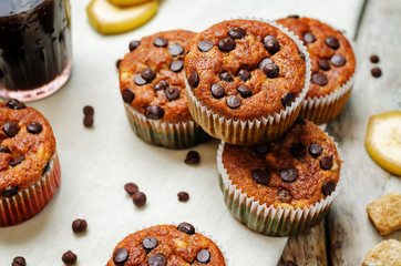 Chocolate chips banana muffins with coffee