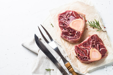 Raw beef steak osso bucco.