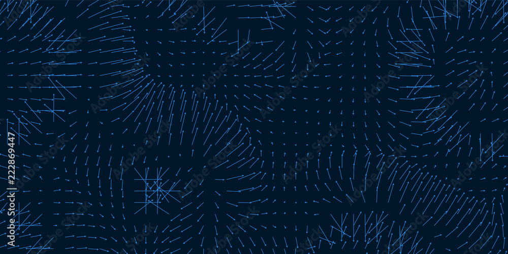 Poster vector field visualization of forces. magnetic or gravitational fluctuations chart. science backdrop