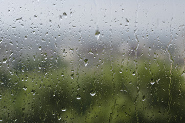 Raindrops on the window glass