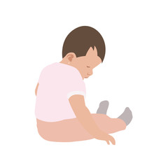 Small baby girl sitting, isolated vector illustration. Flat design