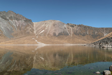 Water reflection of a volcanic landscape.