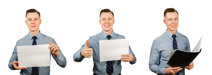 Set from portraits of young office worker isolated on a white background.