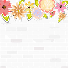 template for card, wedding,party invitation, postcard,empty white brick background with floral border