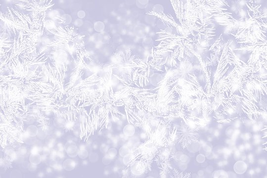 Frost and Snow border background of ice crystals and snowflakes on blue background